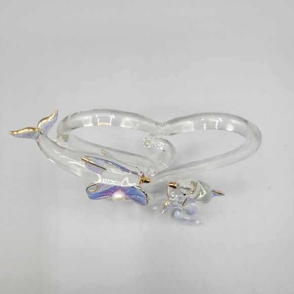 Handcrafted Glass Dolphin Figurine Sparkly Flower Accent Love Valentine Gift - Picture 6 of 10
